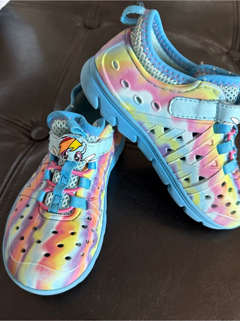 Stride Rite Kids My Little Pony Rainbow Tie-Dye Water Shoes with Blue Trim